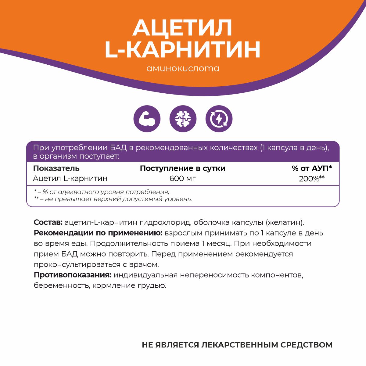 БАД к пище Ацетил L - Карнитин 90 капс.