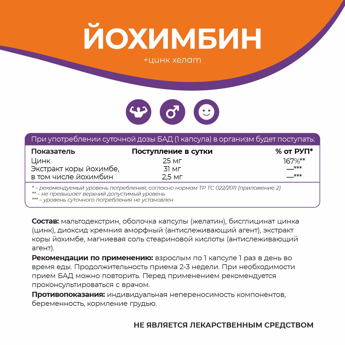 БАД к пище Йохимбин + цинк хелат 90 капс.